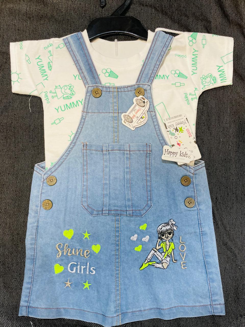 Shine Girls Denim Dungaree Set of 6 pieces